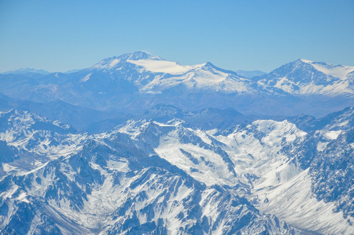Snow-covered peaks of the Andes cordillera